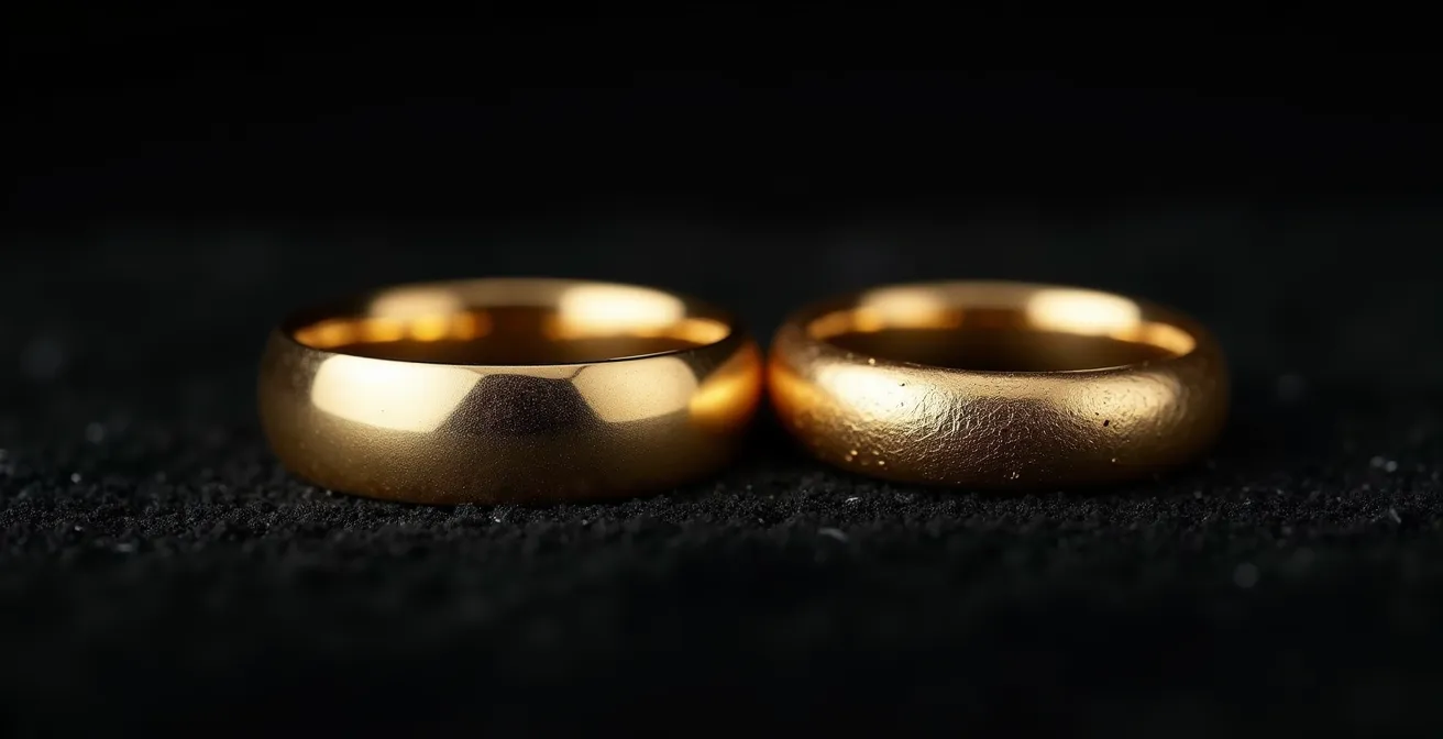 Comparaison visuelle entre bagues de fiançailles en or 9 carats et 18 carats montrant la différence de qualité et valeur patrimoniale