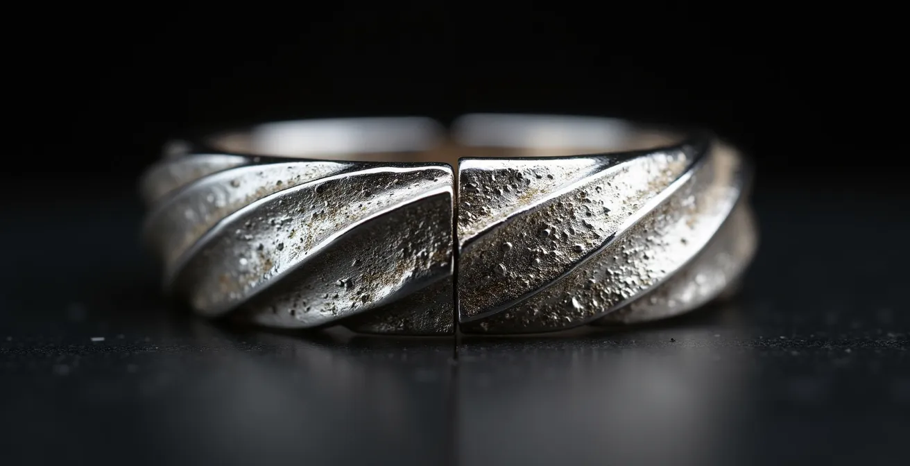 Vue macro montrant la différence d'usure entre platine et or blanc