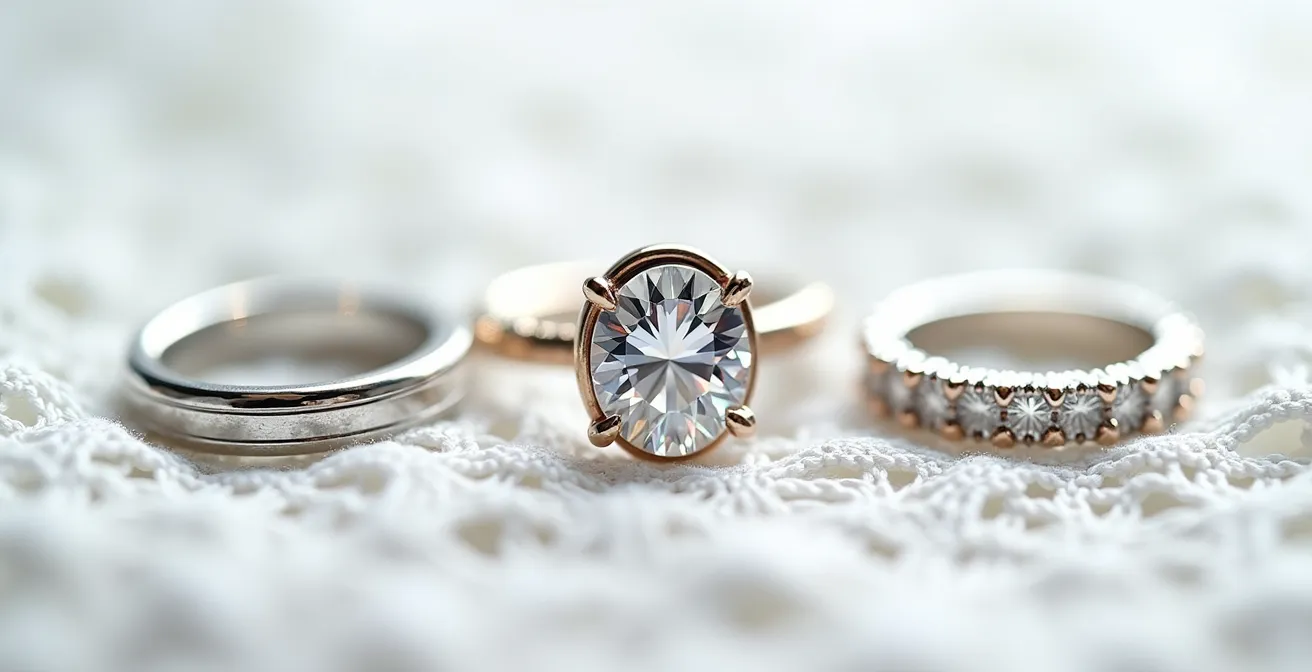 Comparaison en macro de différents types de sertissages de bijoux sur dentelle