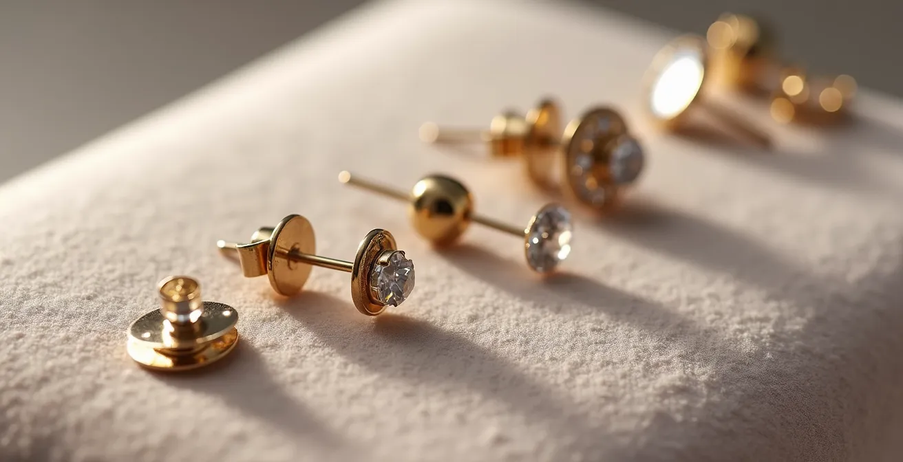 Gros plan sur différents types de fermoirs de boucles d'oreilles