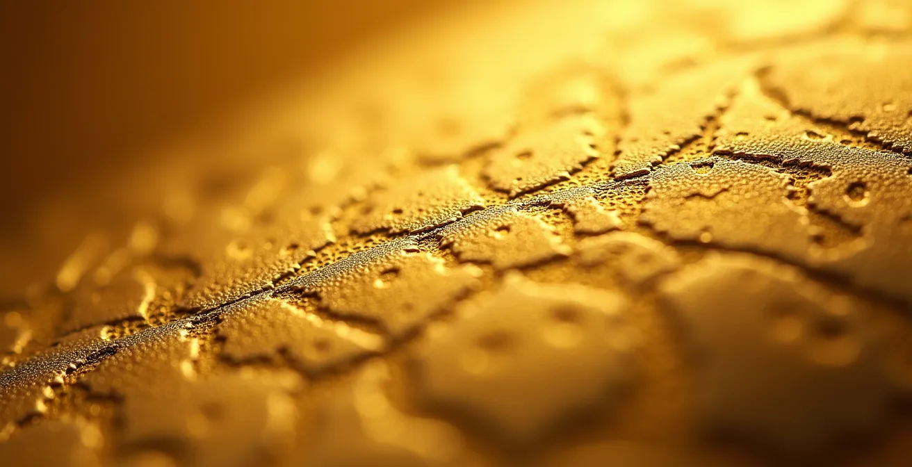 Macro détaillée montrant les micro-rayures sur une surface dorée