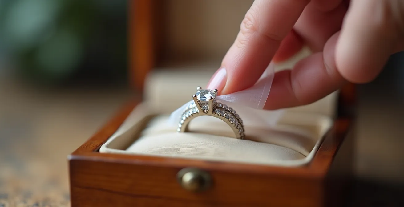 Main effectuant le test du collant sur une bague à griffes pour vérifier leur état